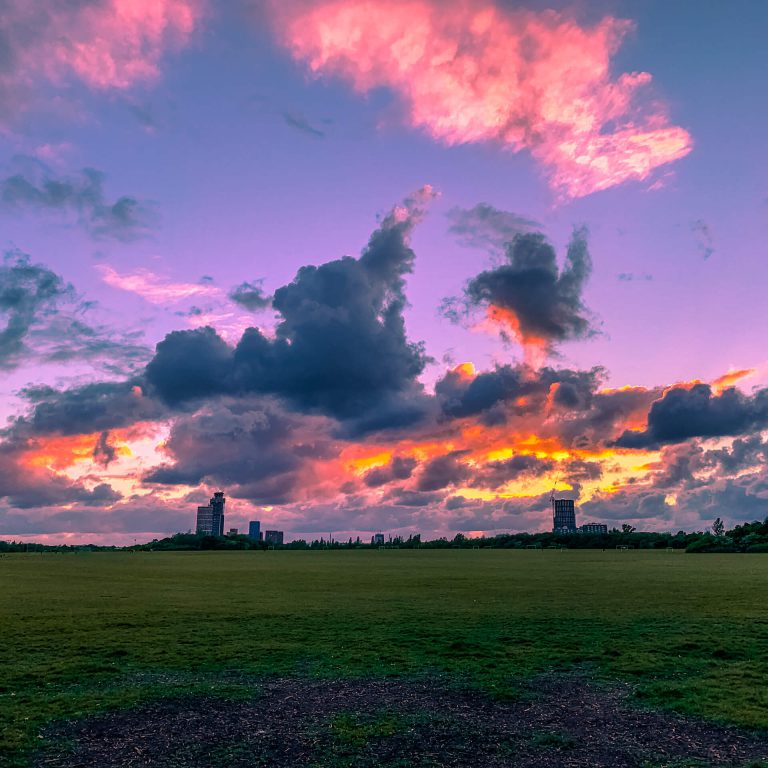 One of West London's brilliant green spaces looking at a stunning sunset