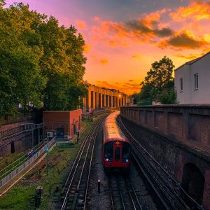 A tube train hurtling through West London