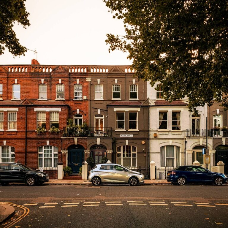 A shot of three houses on Palliser Road in Kensington