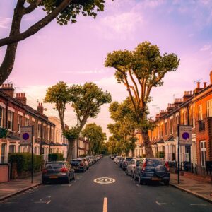 A perfectly symmeticral shot of a classic West London residential street