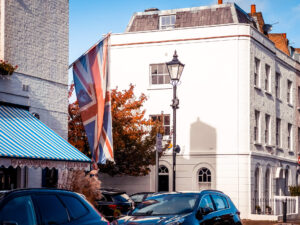 A Union Flag hangs outside the Carpenters Arms in W6